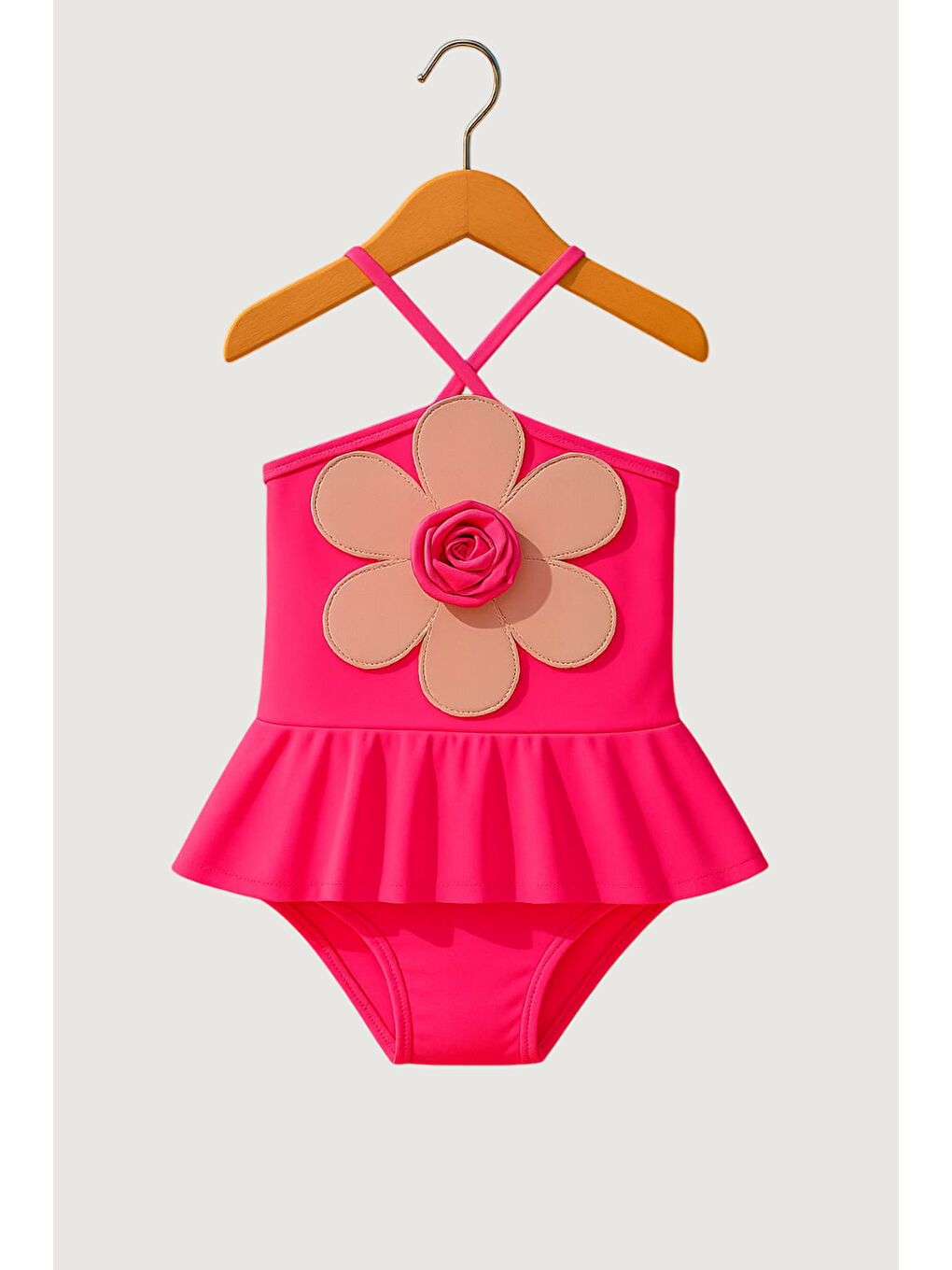 Pembe Papatya Detaylı Kız Çocuk Mayo