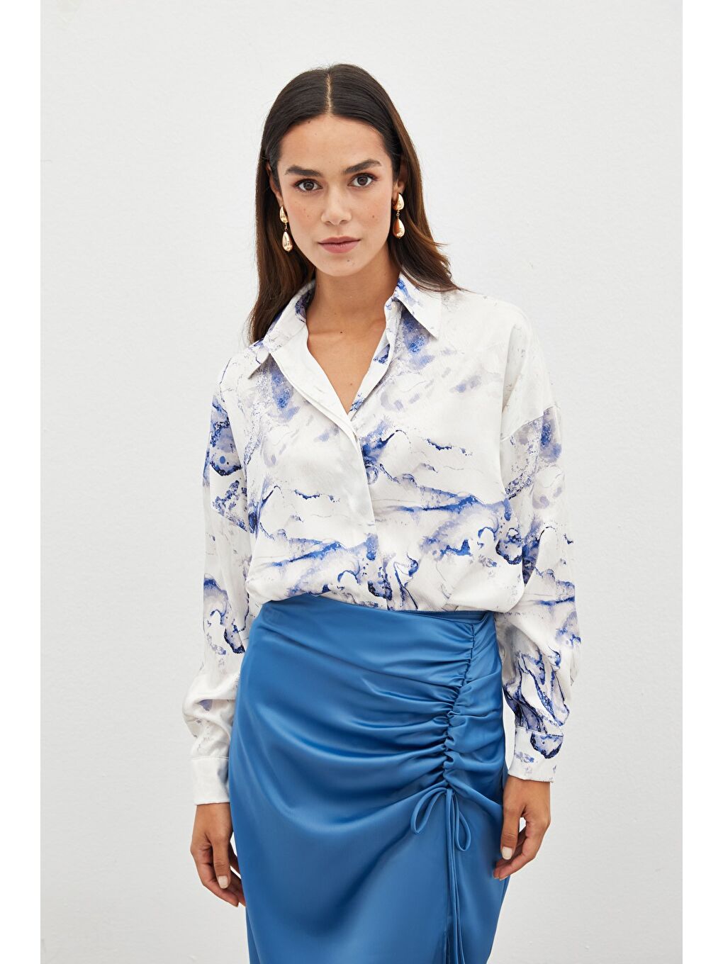 Renkli Salaş Gömlek - Sax Mavi