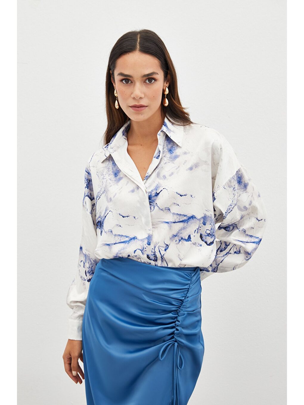 Renkli Salaş Gömlek - Sax Mavi-1