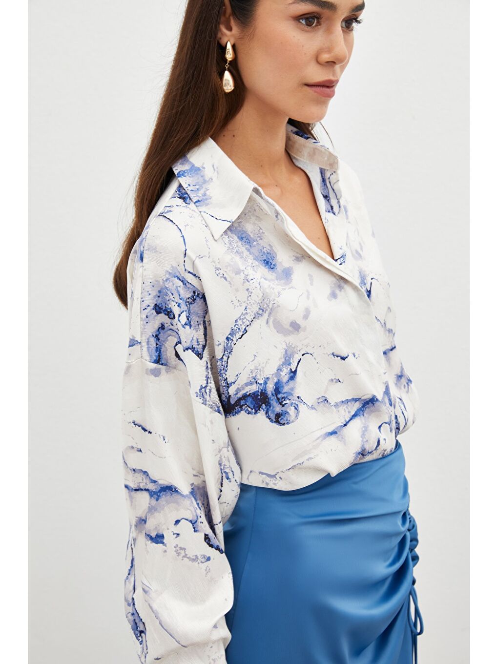 Renkli Salaş Gömlek - Sax Mavi-2