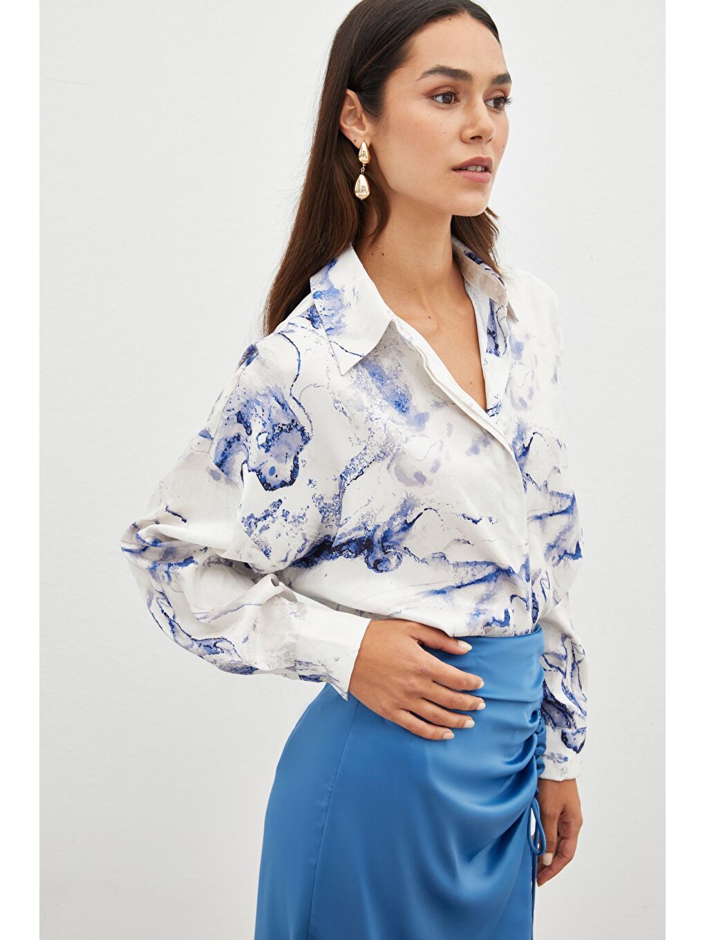 Renkli Salaş Gömlek - Sax Mavi-3