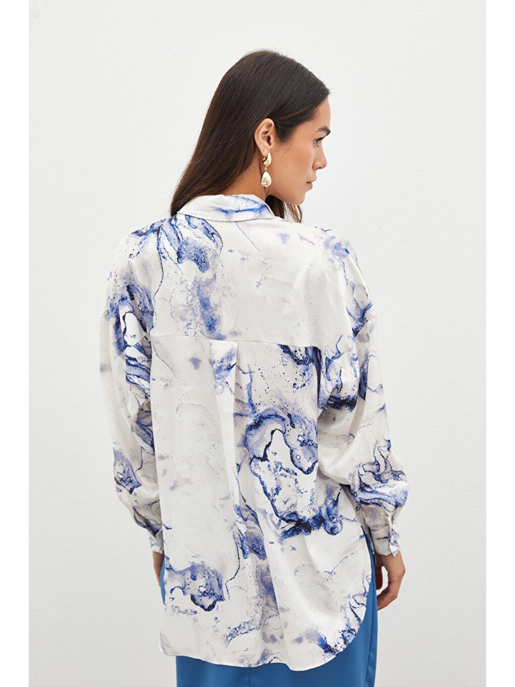 Renkli Salaş Gömlek - Sax Mavi-4