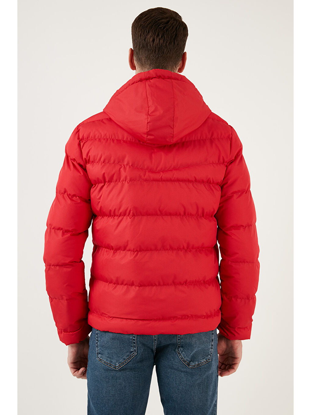Kırmızı Kapüşonlu Fermuarlı Cepli Slim Fit Şişme Mont 6490001-5
