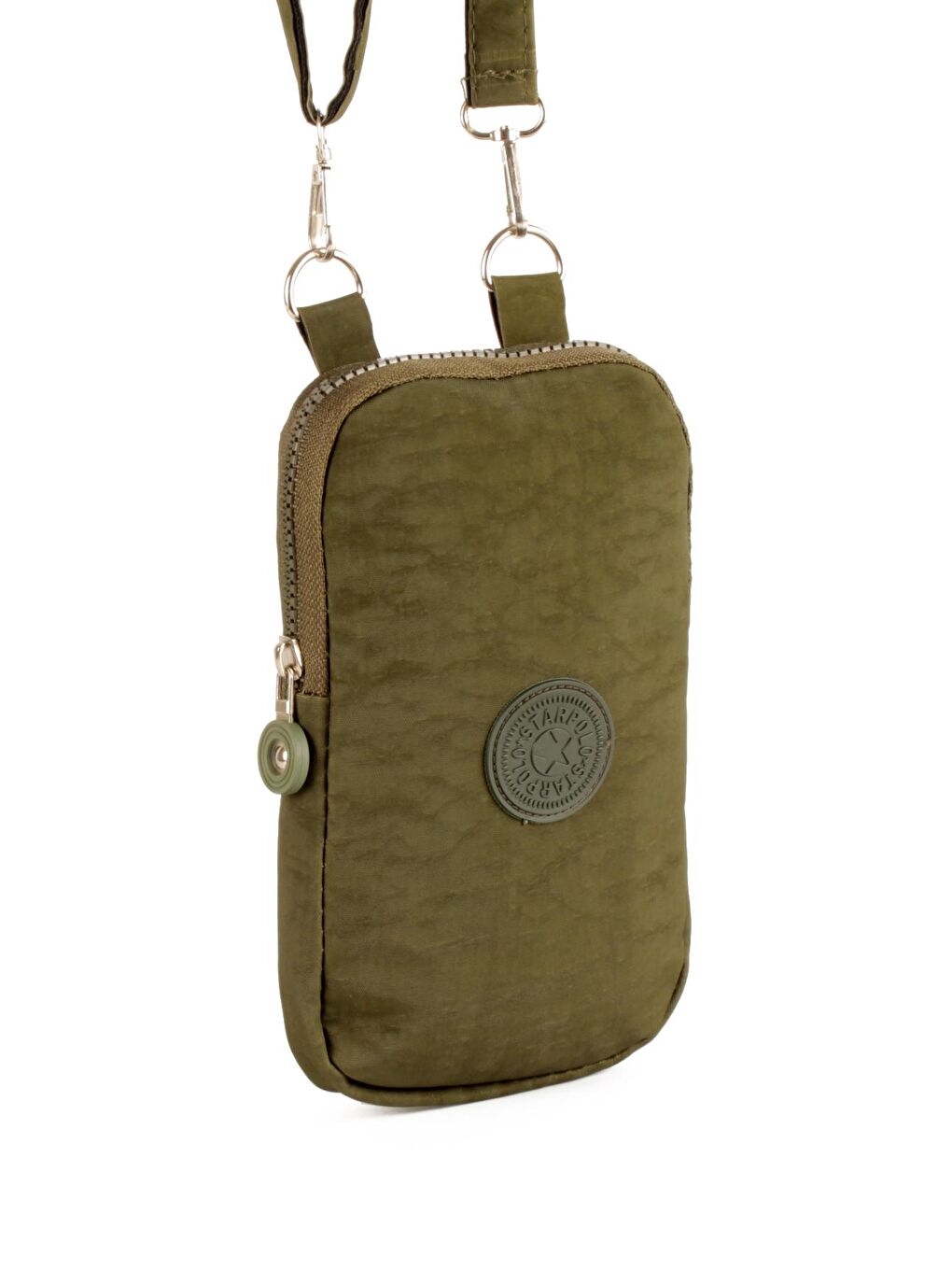 Haki Unisex Krinkıl Kumaş İki Bölmeli Telefonluk ve Omuz Çantası (20766)