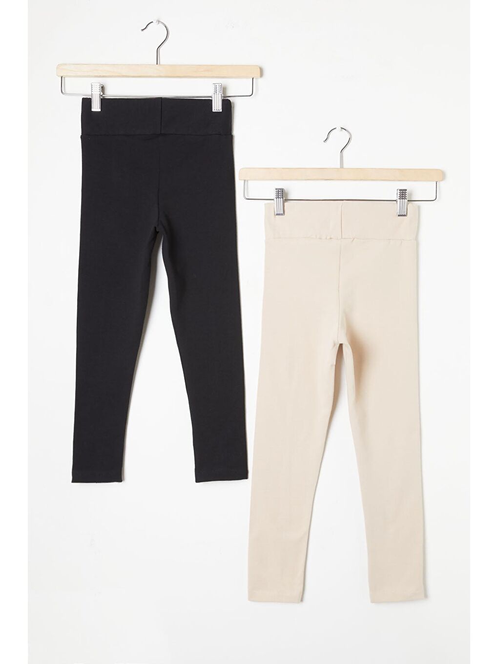 Kız Çocuk 2li Düz Tayt Siyah-Krem 16381-3
