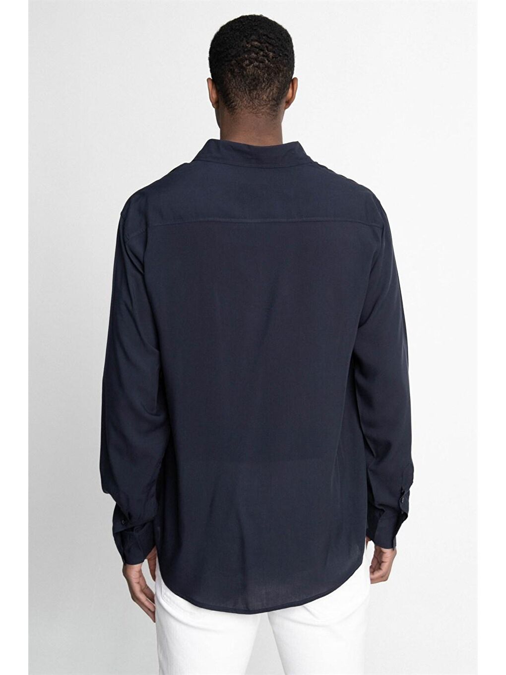 Lacivert Tudors Relax Fit Vual Viskon Premium Kumaş Spor Yaka Erkek Gömlek-3