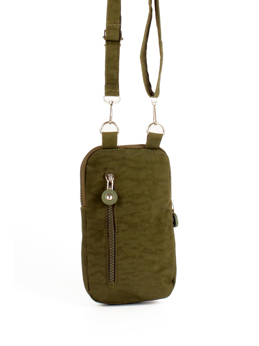 Haki Unisex Krinkıl Kumaş İki Bölmeli Telefonluk ve Omuz Çantası (20766)-3