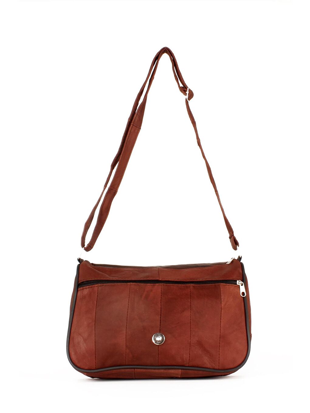 Kahverengi Kadın Hakiki Deri Çok Cepli Orta Boy Postacı Çanta (1596)-1