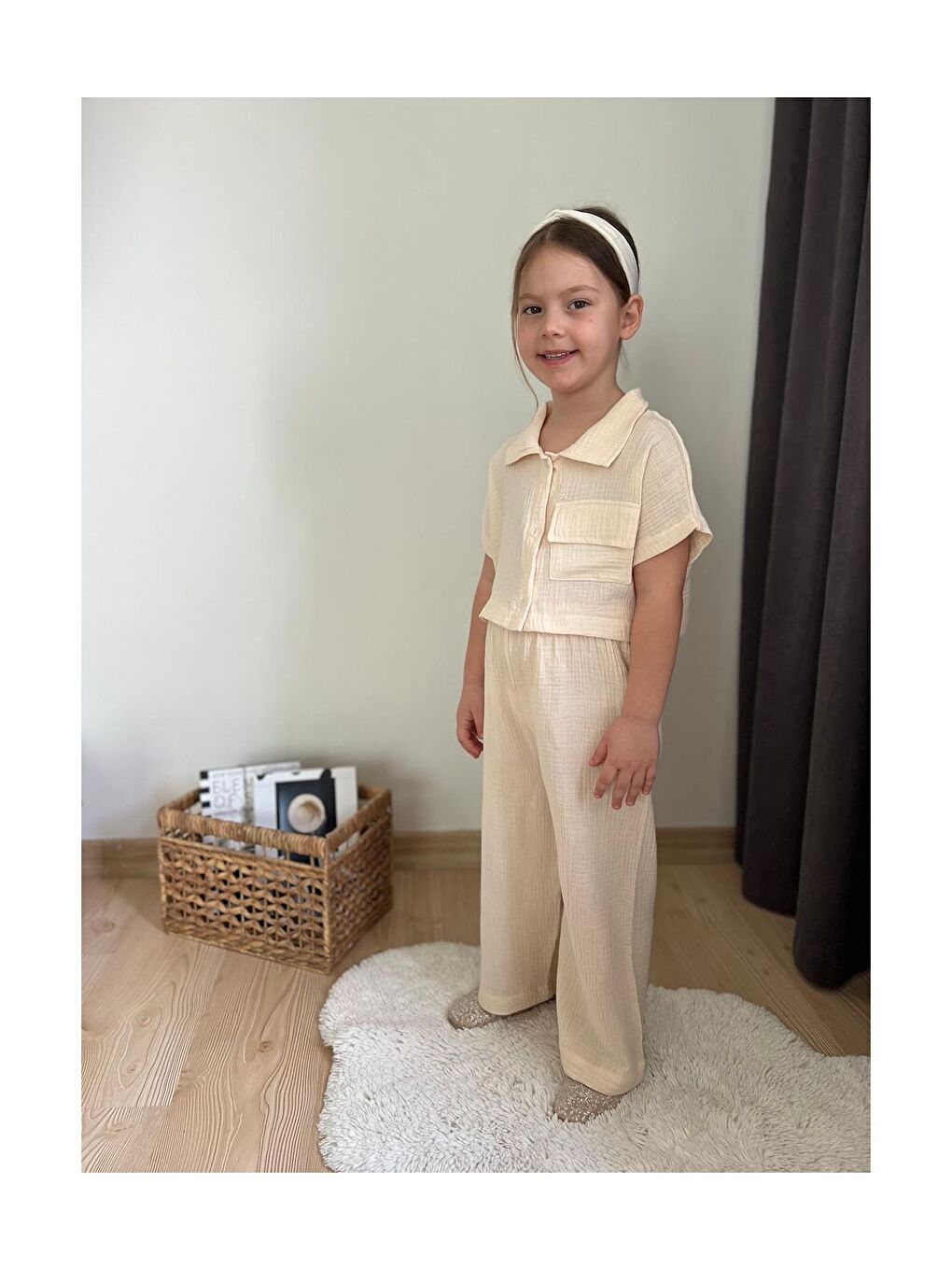 Ekru Müslin Kumaş Kız Çocuk Takım
