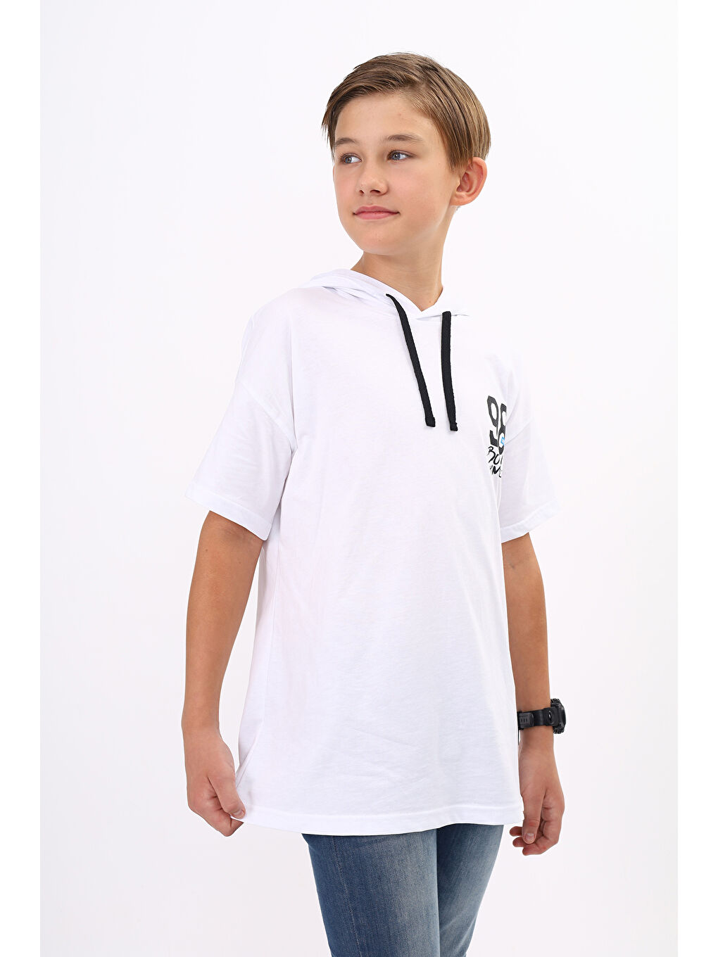 Beyaz Erkek Çocuk Baskılı Tişört-1