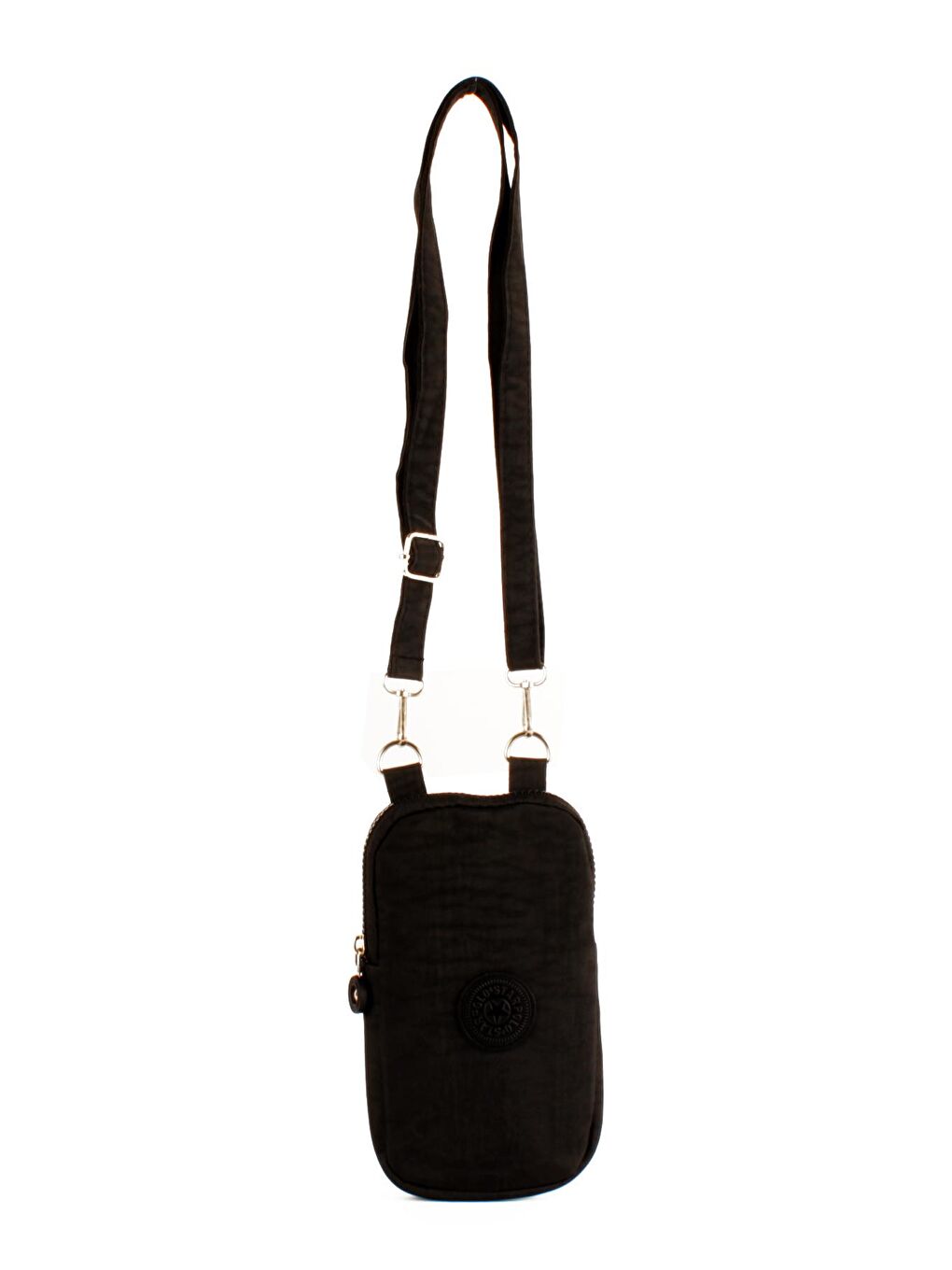 Siyah Unisex Krinkıl Kumaş İki Bölmeli Telefonluk ve Omuz Çantası (20766)-1