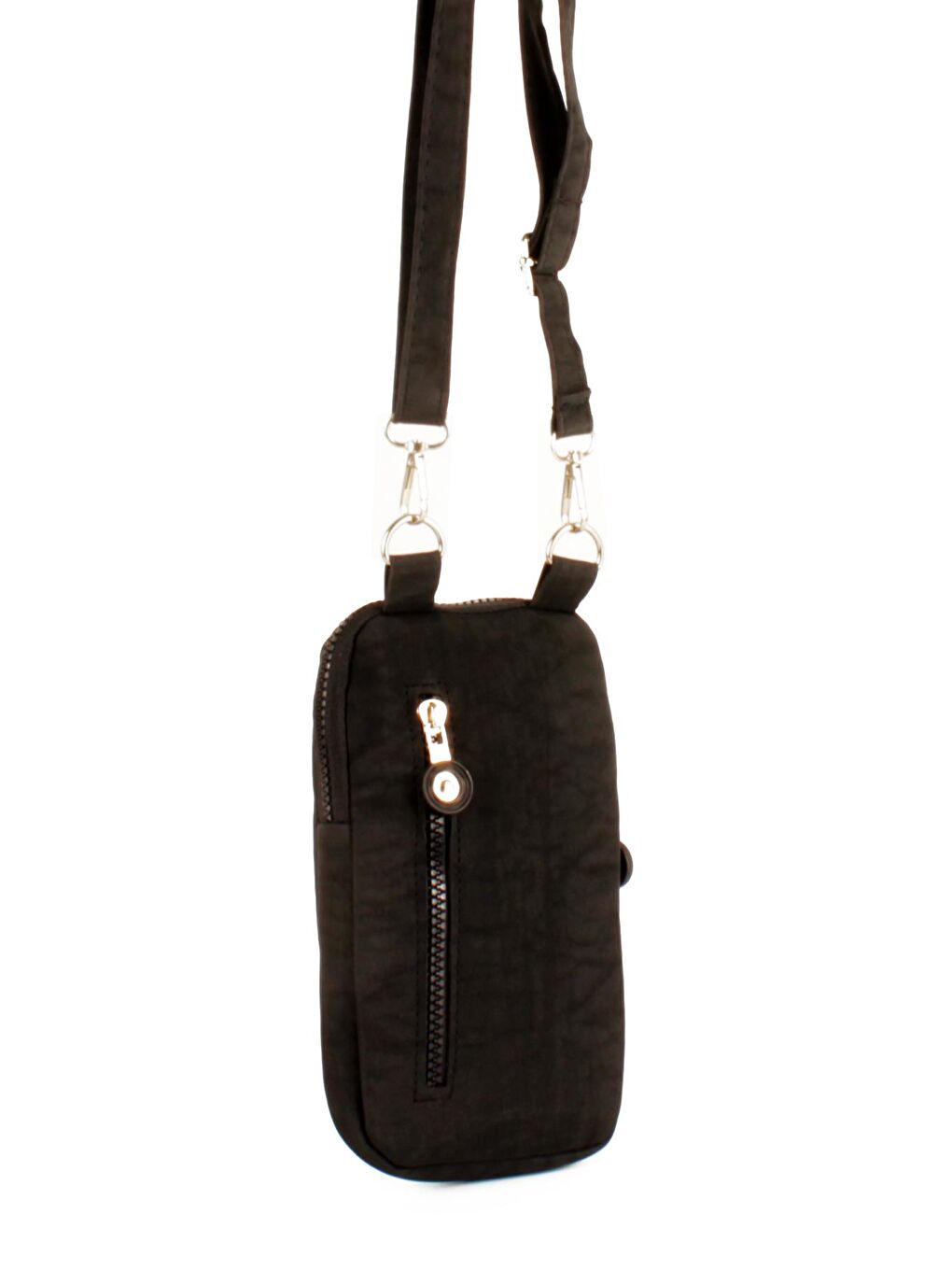 Siyah Unisex Krinkıl Kumaş İki Bölmeli Telefonluk ve Omuz Çantası (20766)-3