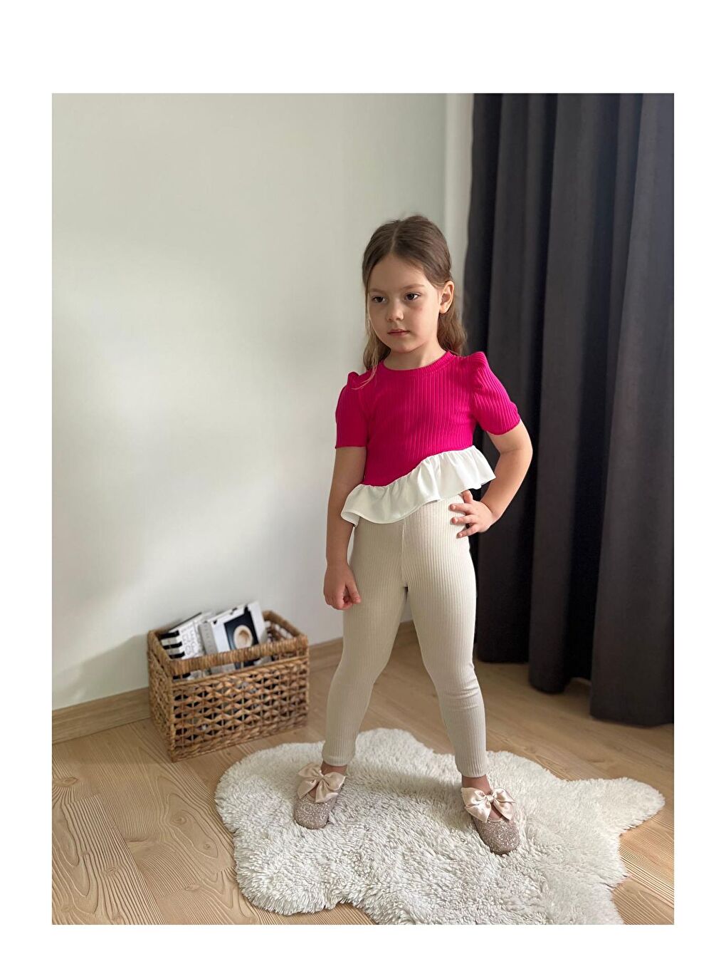 Fuşya Fırfır Detaylı Kız Çocuk Takım-1