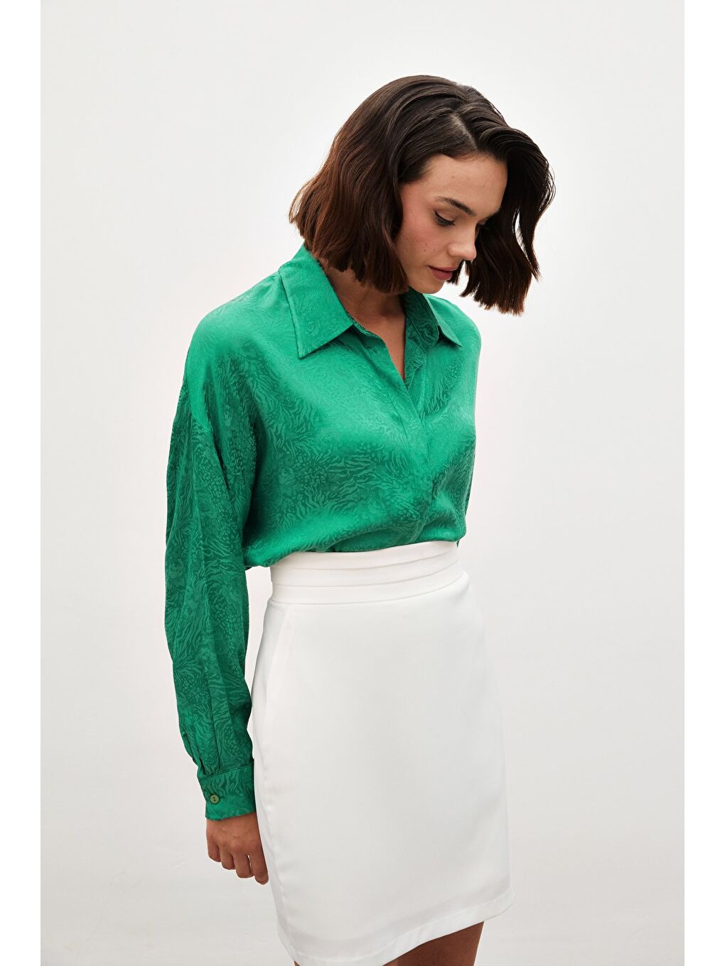 Desenli Salaş Gömlek - Yeşil-2