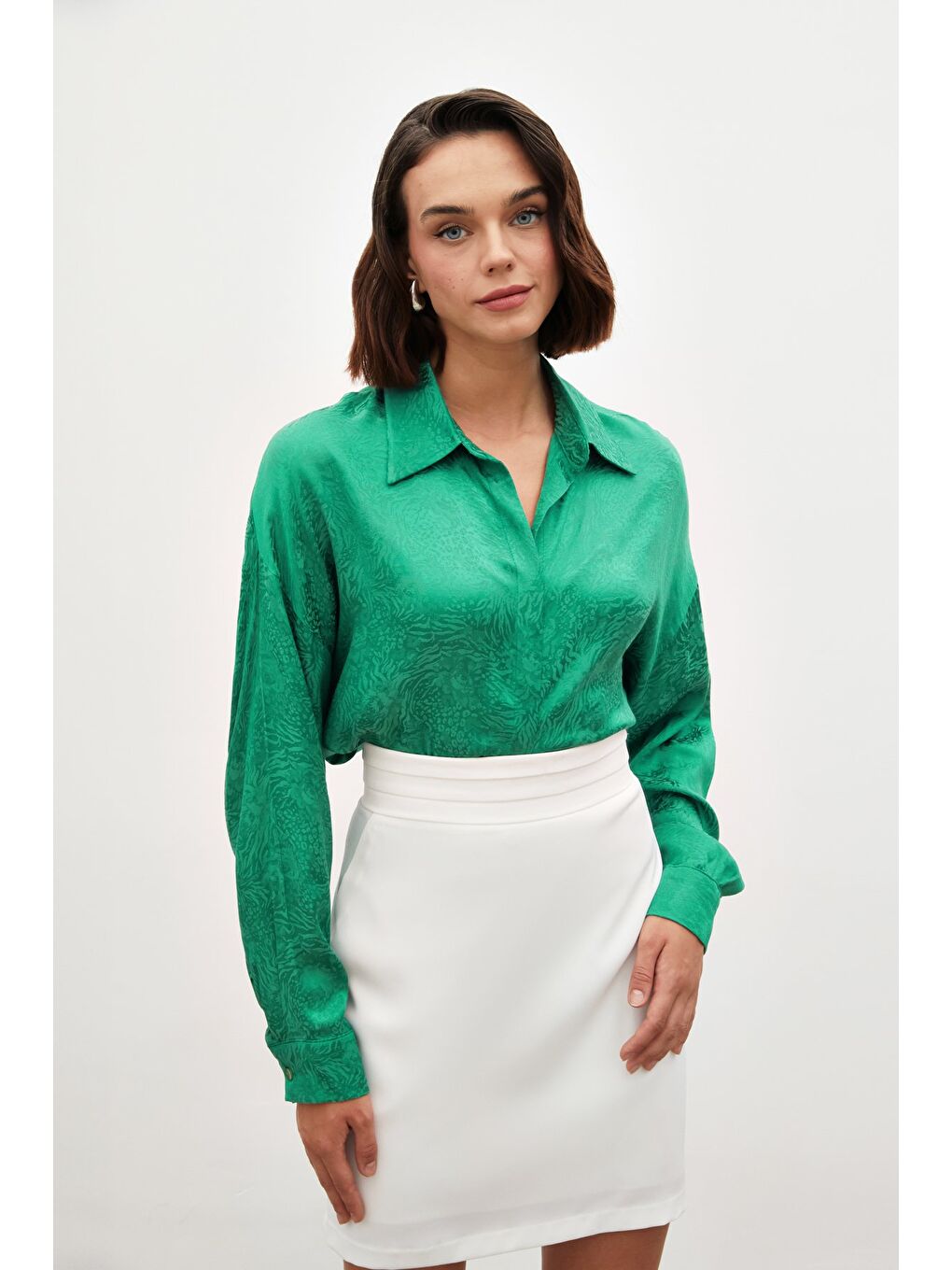 Desenli Salaş Gömlek - Yeşil-3