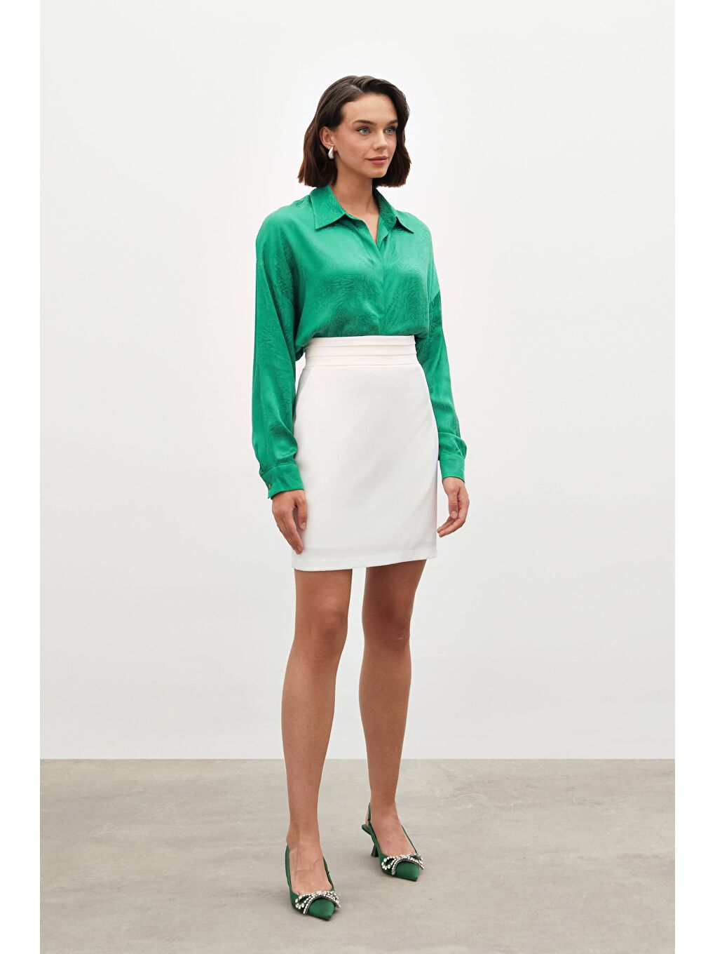 Desenli Salaş Gömlek - Yeşil-4