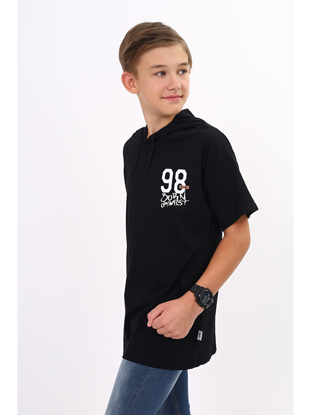 Siyah Erkek Çocuk Baskılı Tişört-1