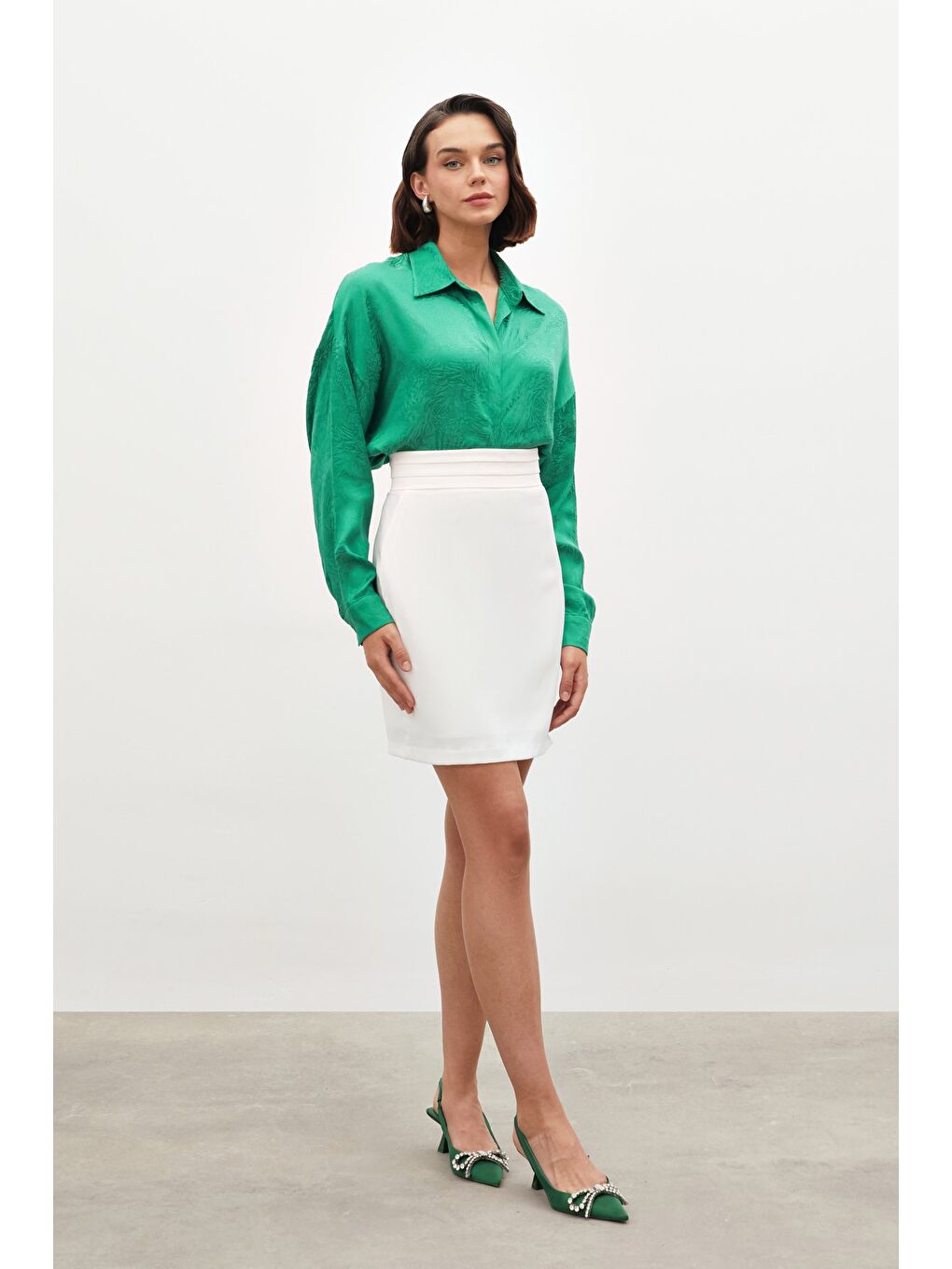 Desenli Salaş Gömlek - Yeşil-5