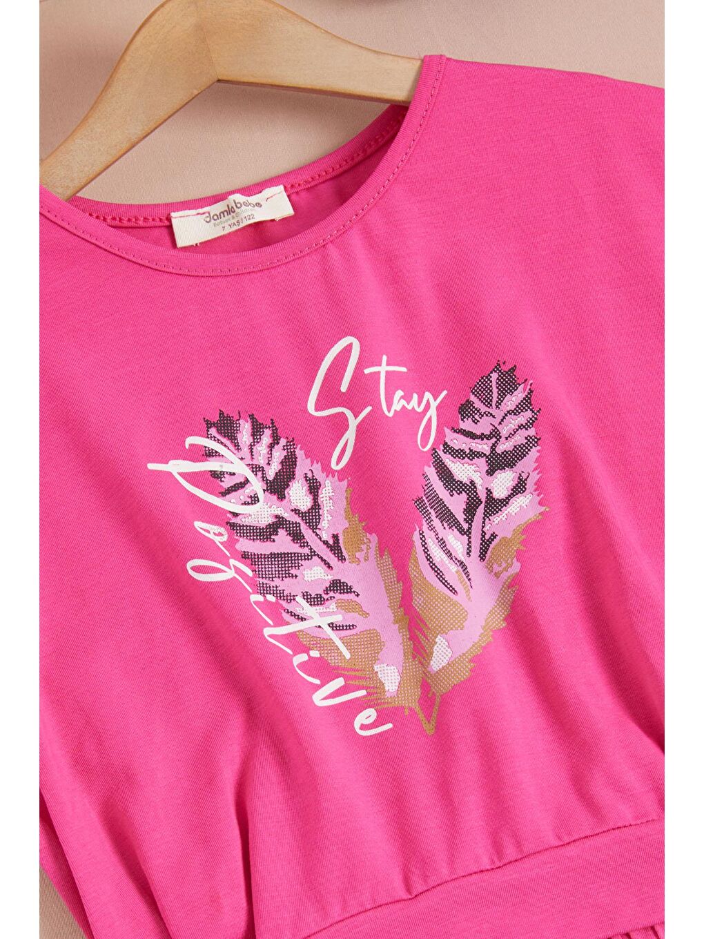 Pembe Yaprak Baskılı Bluz Pantolon Kız Takım 15515-2