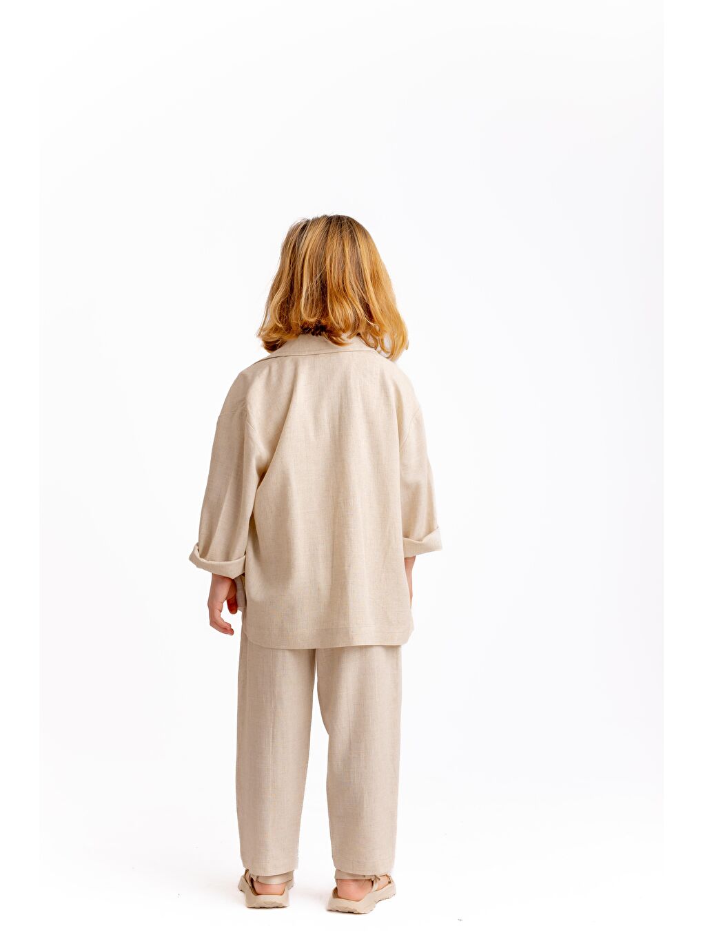 Ekru Kız Çocuk Keten Pantolon-2