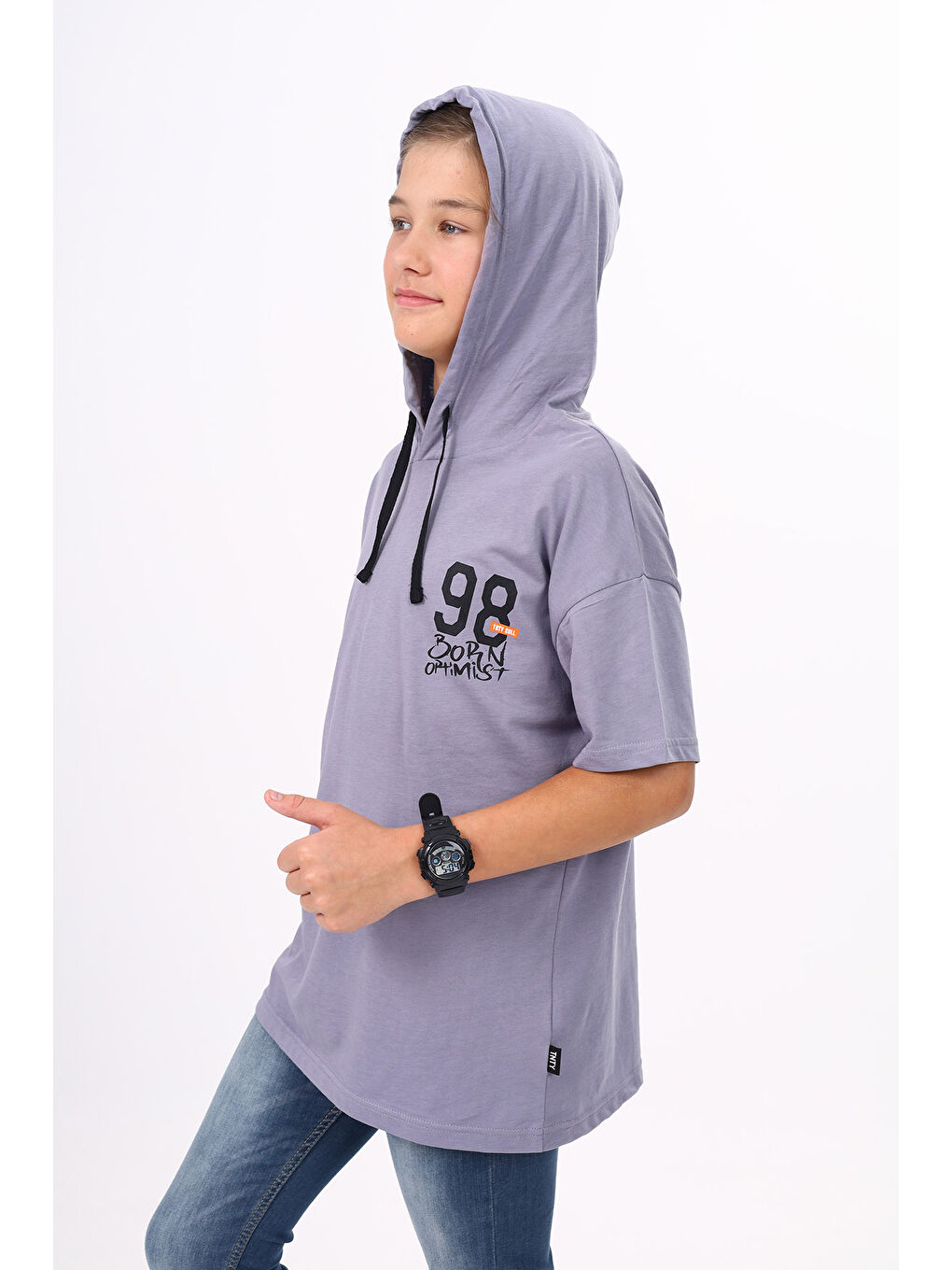 Gri Erkek Çocuk Baskılı Tişört-1