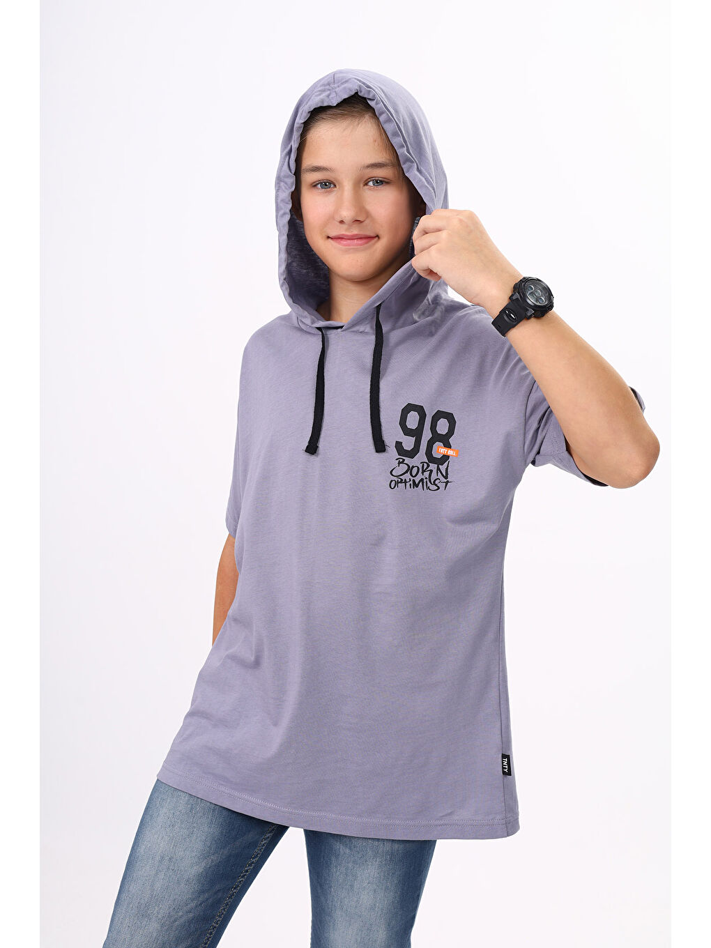 Gri Erkek Çocuk Baskılı Tişört-4