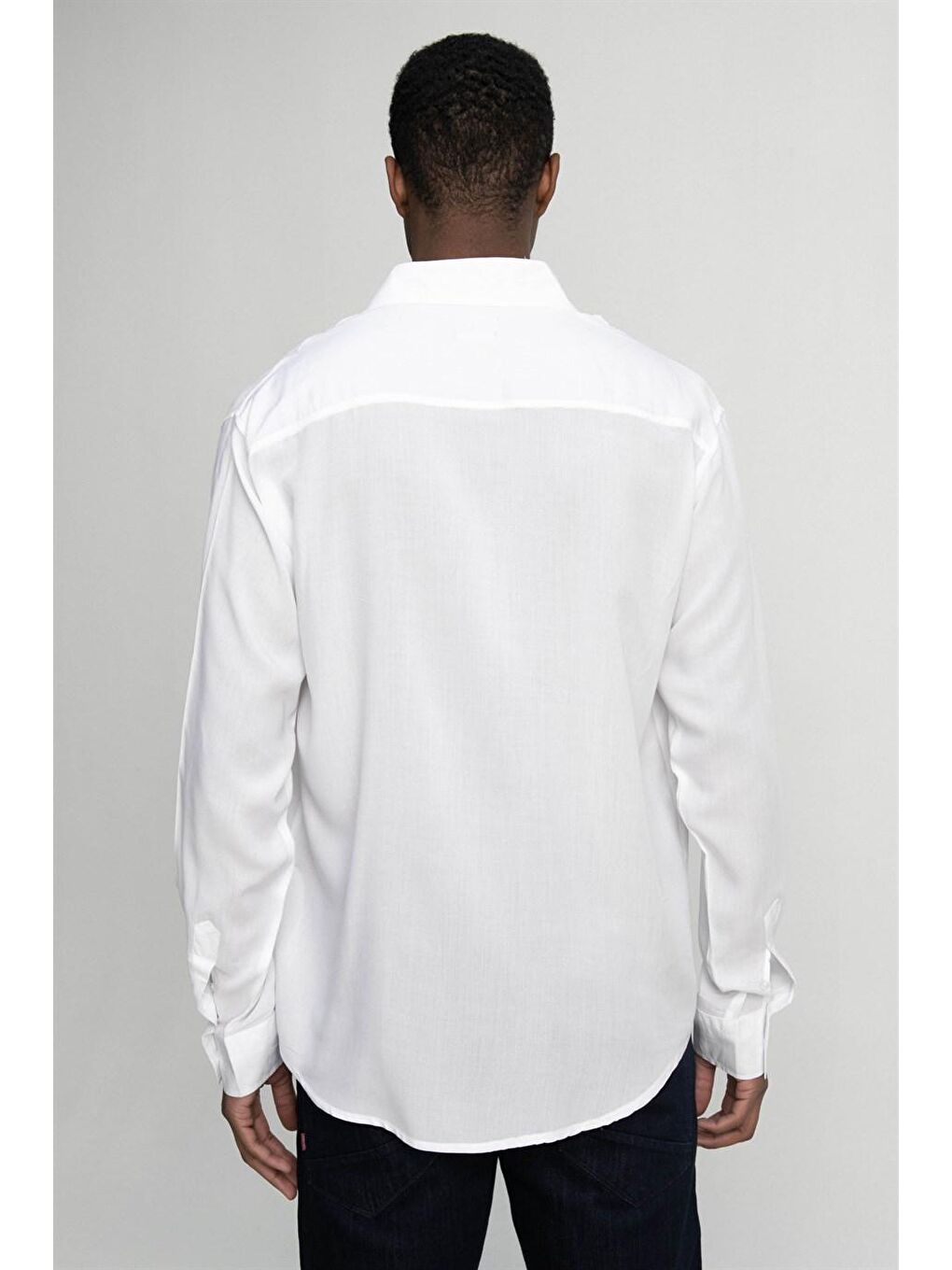 Beyaz Tudors Relax Fit Vual Viskon Premium Kumaş Spor Yaka Erkek Gömlek-3