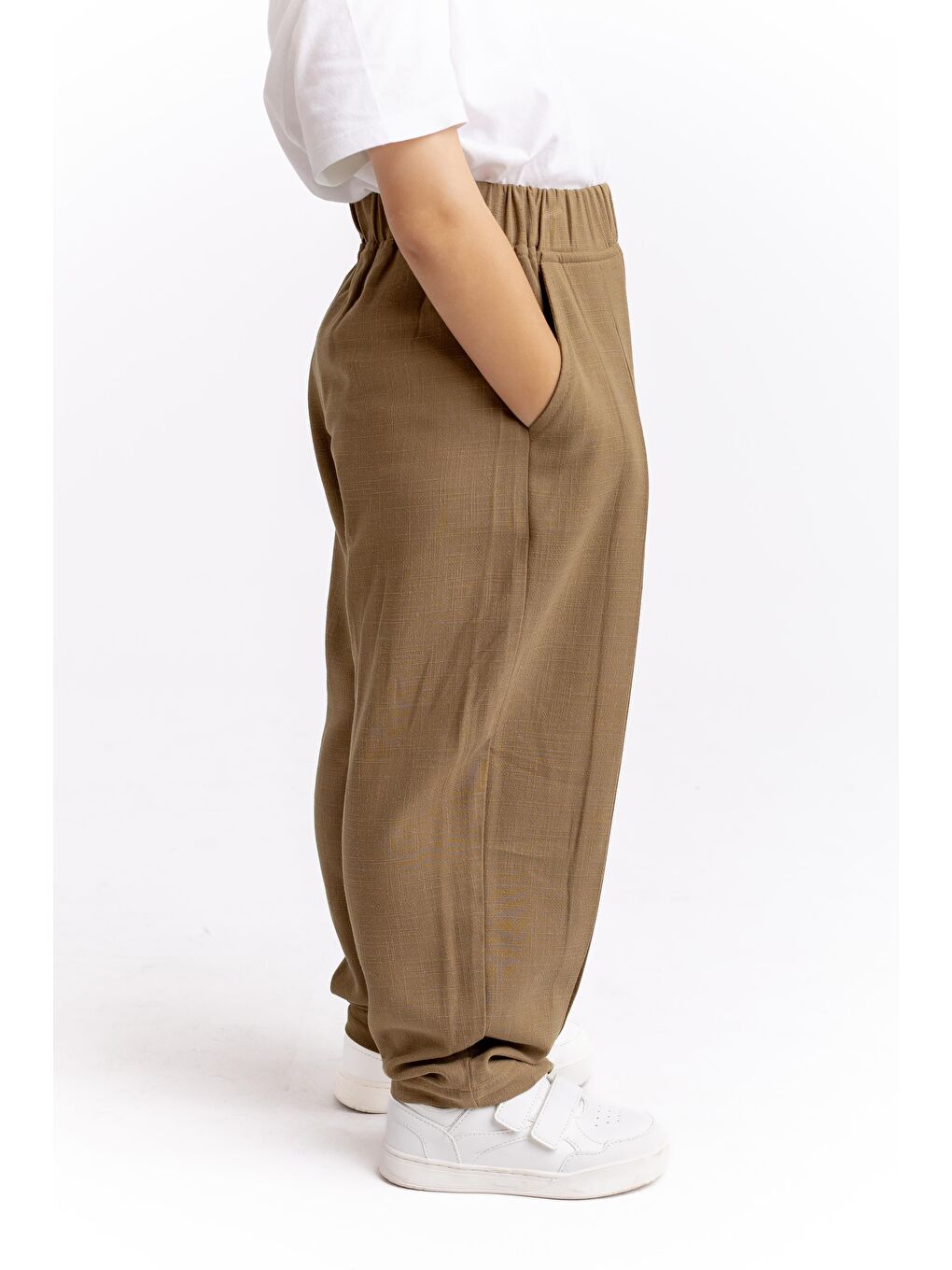 Bej Kız Çocuk Keten Pantolon-1