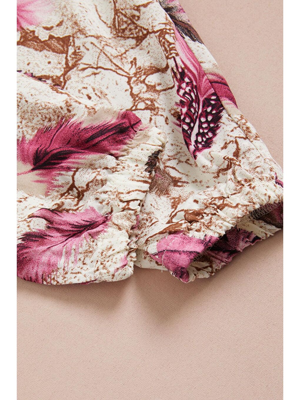 Pembe Yaprak Baskılı Bluz Pantolon Kız Takım 15515-4