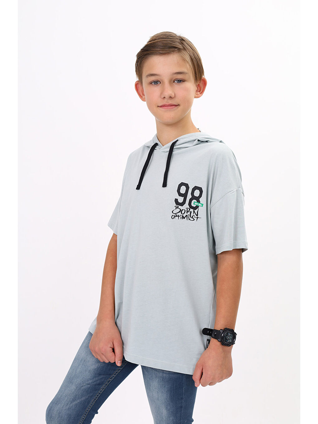 Gri Erkek Çocuk Baskılı Tişört-3