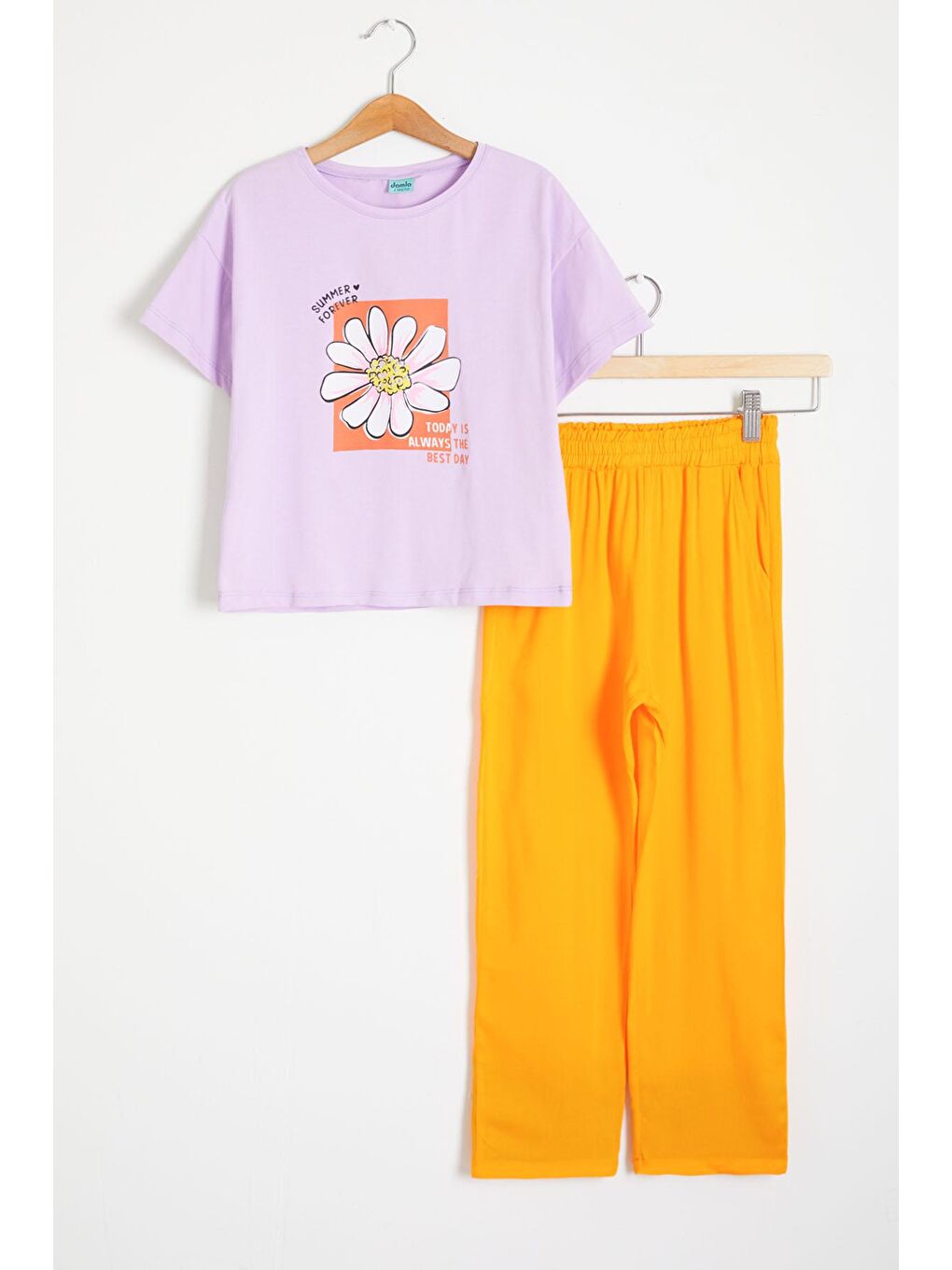 Lila Papatya Baskılı Kız Çocuk Alt Üst Yazlık Takım 15462