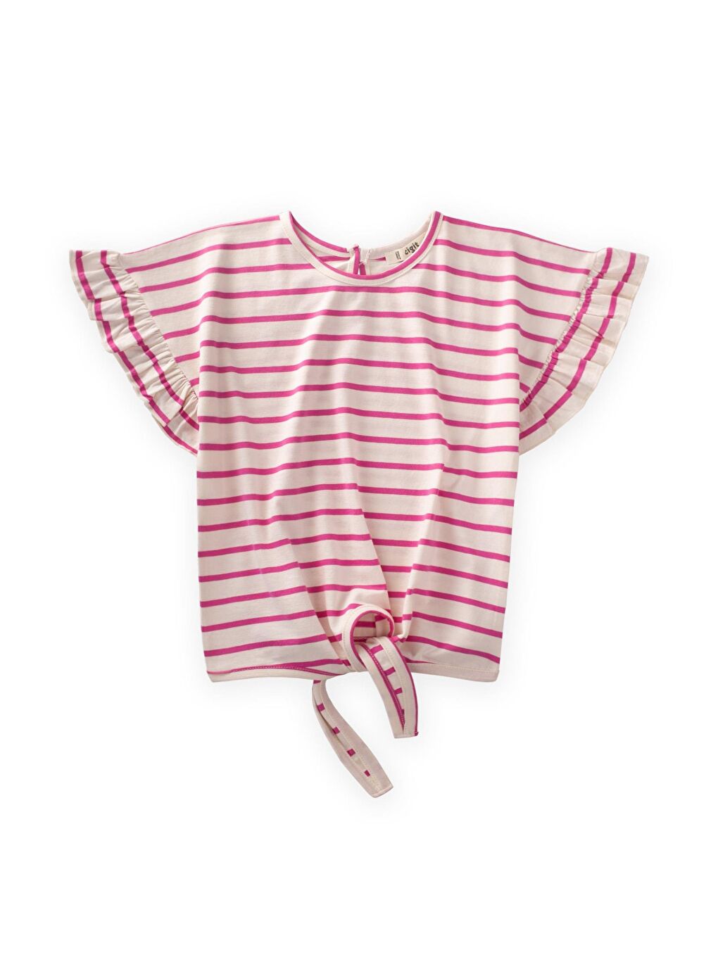 Çizgili Bağlamalı Kız T-Shırt 3-10 Yaş Fuşya Çizgili