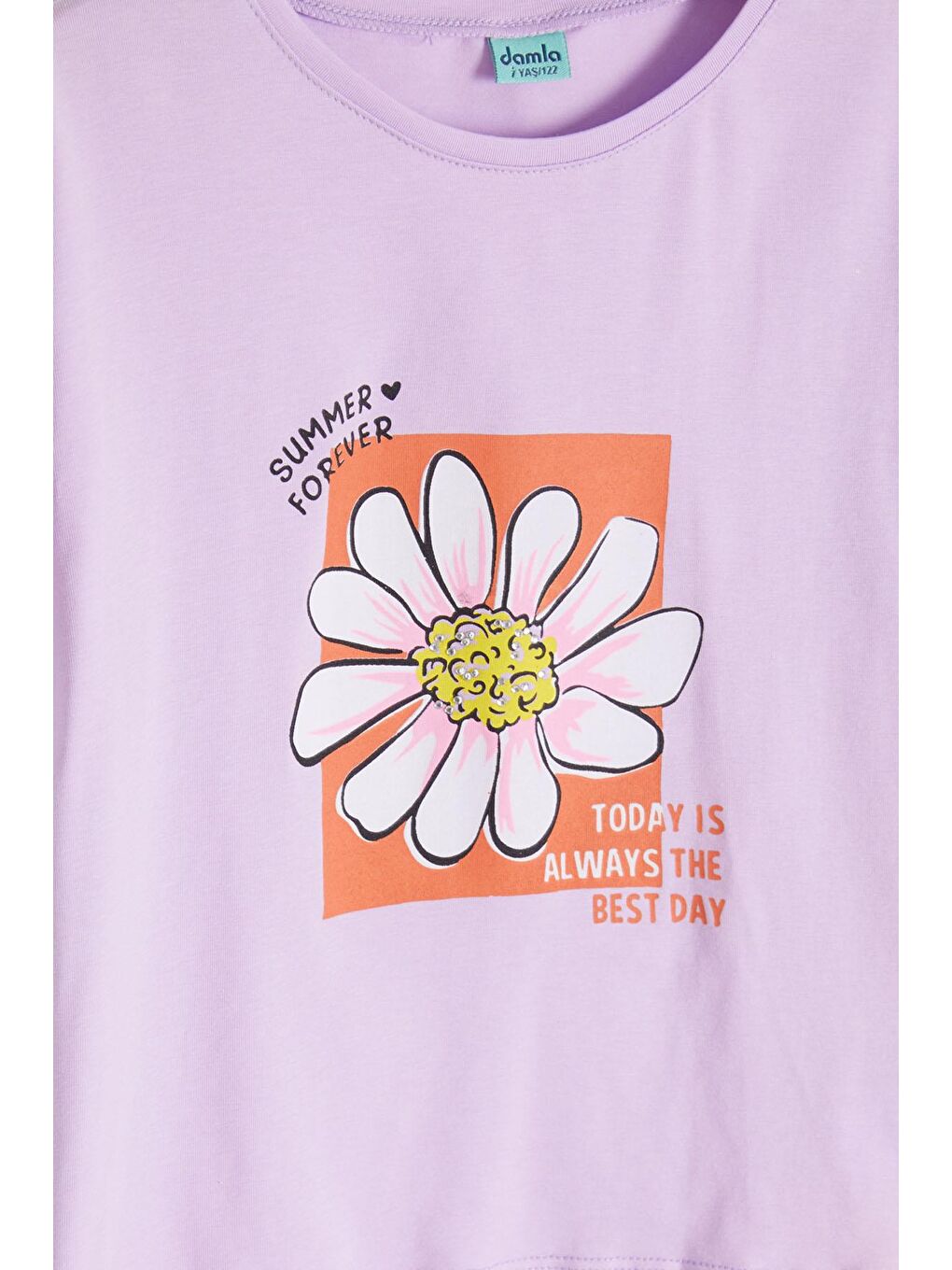 Lila Papatya Baskılı Kız Çocuk Alt Üst Yazlık Takım 15462-1