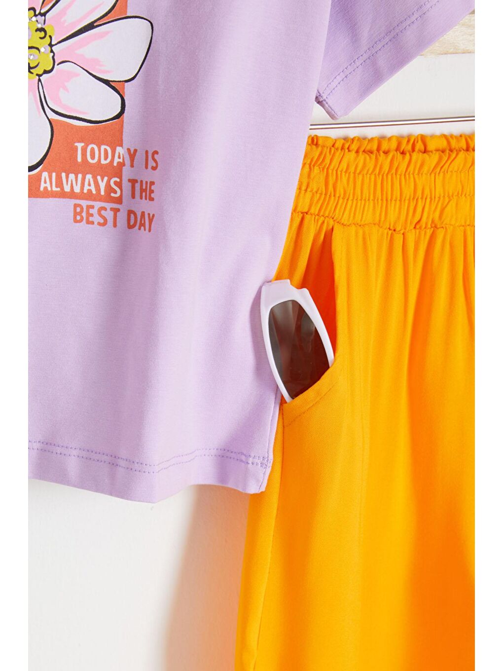 Lila Papatya Baskılı Kız Çocuk Alt Üst Yazlık Takım 15462-2