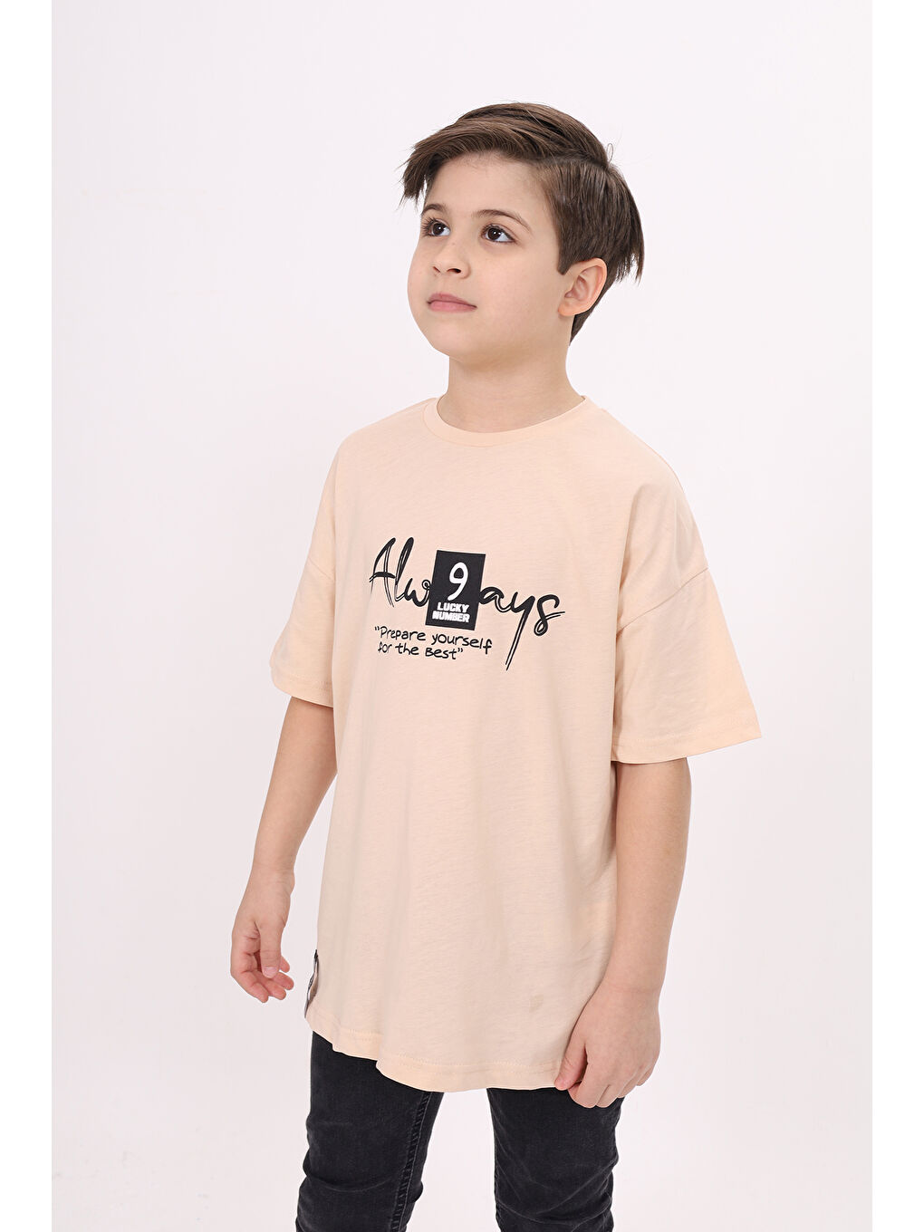 Bej Erkek Çocuk Baskılı Tişört-1