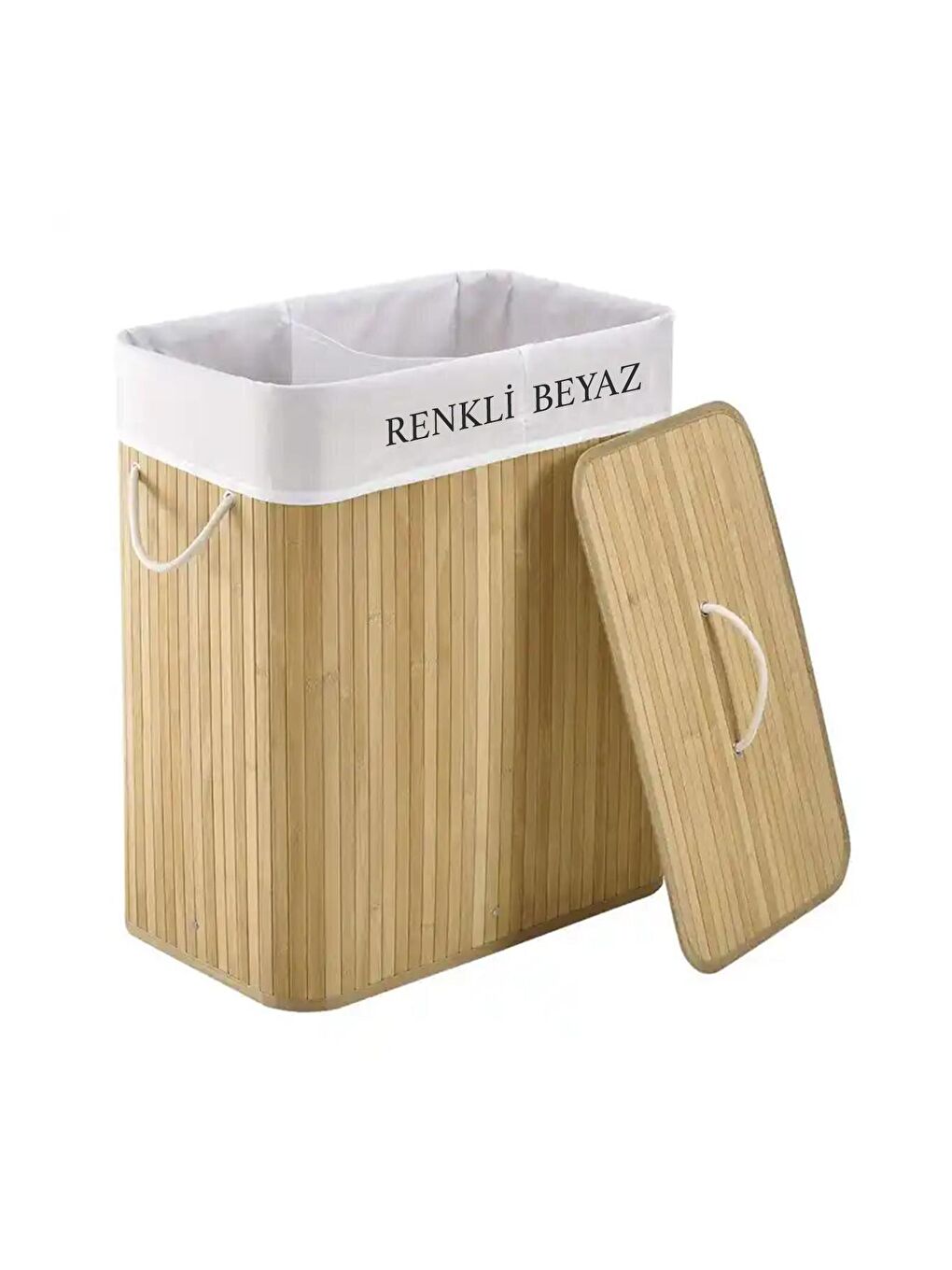 İki Bölmeli Bambu Naturel Çamaşır Sepeti 52x33x63 cm 100 lt Bej-3