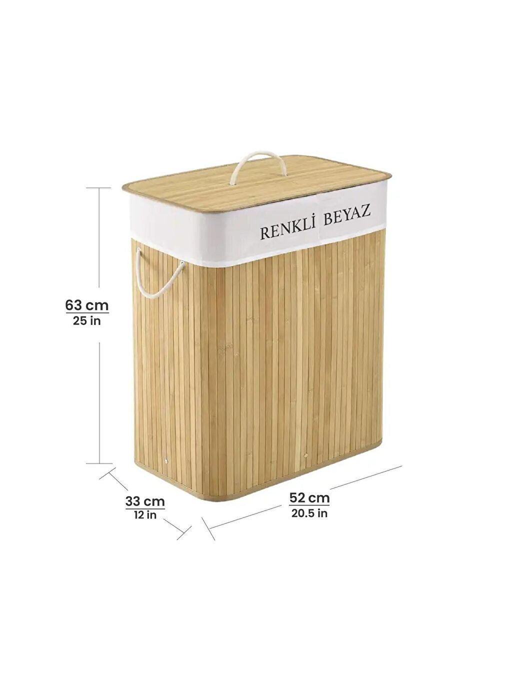 İki Bölmeli Bambu Naturel Çamaşır Sepeti 52x33x63 cm 100 lt Bej-4