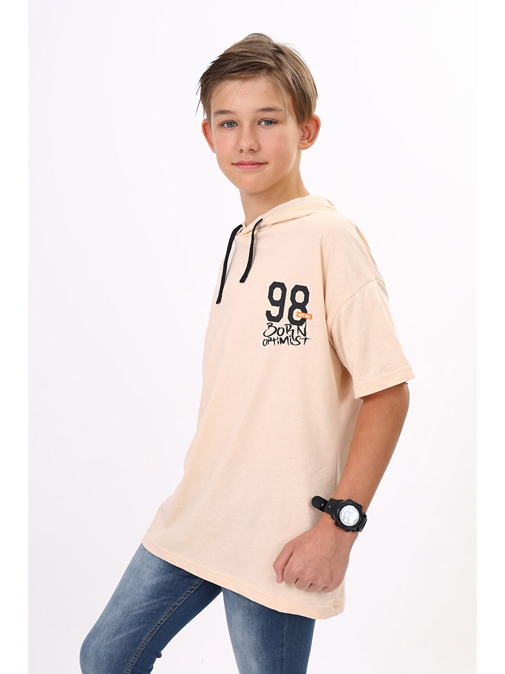 Bej Erkek Çocuk Baskılı Tişört-1