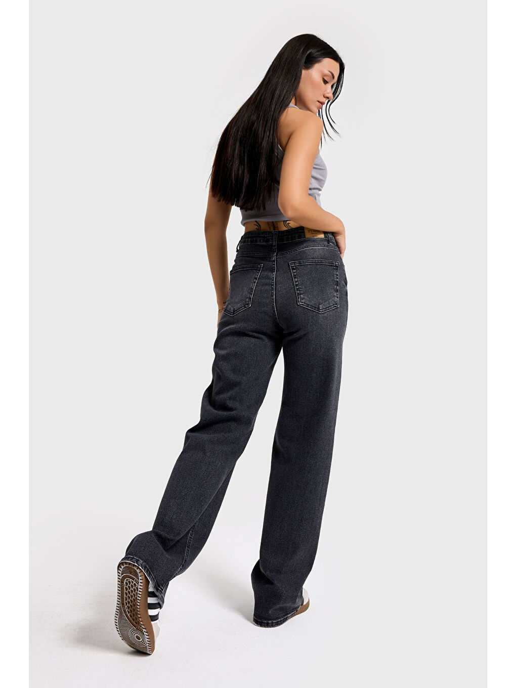 Gri Kadın Füme Renk 2s6-1 Straight Fit Yüksek Bel Esnek Elastan Kumaş Denim Jean-2