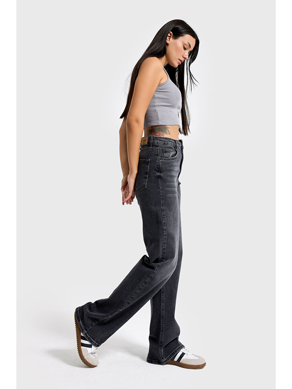 Gri Kadın Füme Renk 2s6-1 Straight Fit Yüksek Bel Esnek Elastan Kumaş Denim Jean-3