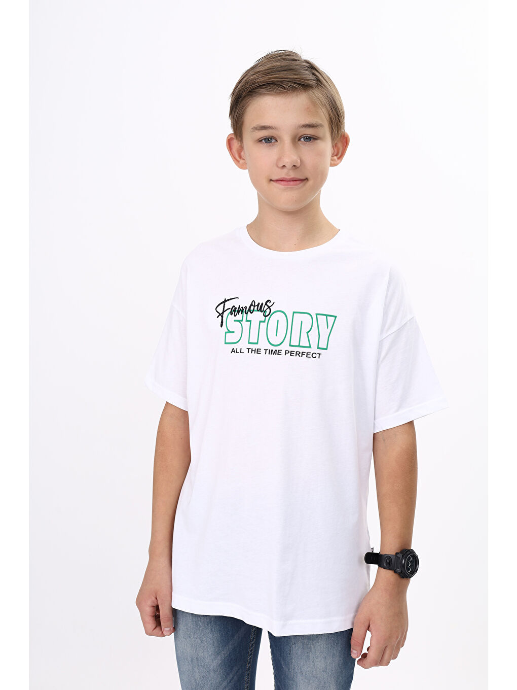 Beyaz Erkek Çocuk Baskılı Tişört