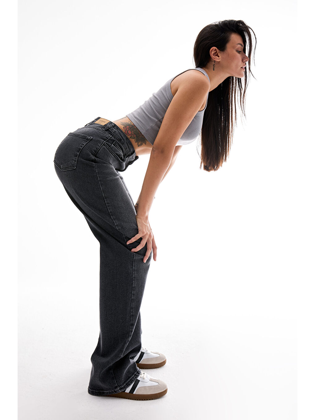 Gri Kadın Füme Renk 2s6-1 Straight Fit Yüksek Bel Esnek Elastan Kumaş Denim Jean-4