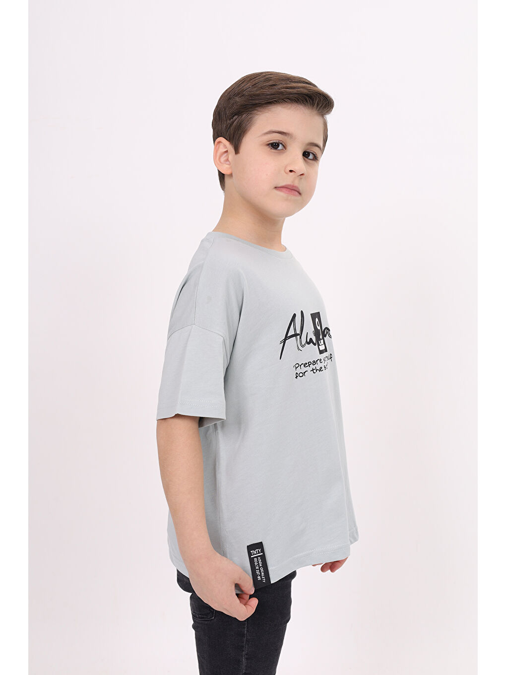 Gri Erkek Çocuk Baskılı Tişört-1