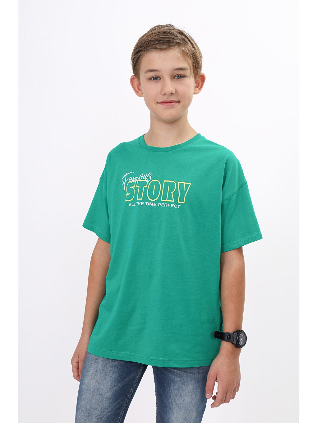 Yeşil Erkek Çocuk Baskılı Tişört