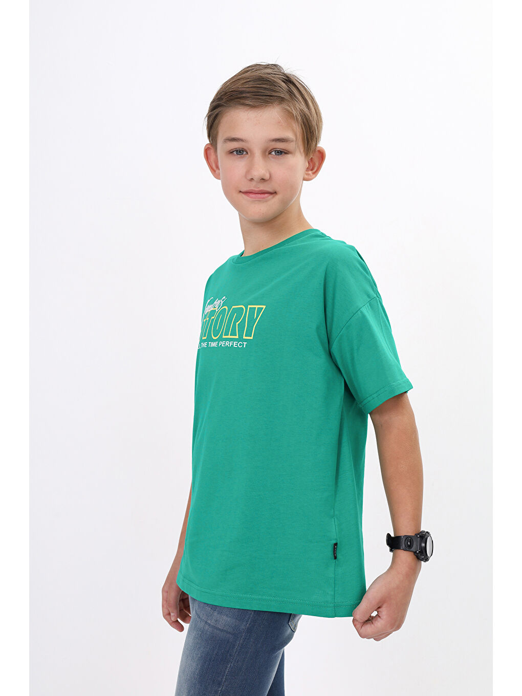 Yeşil Erkek Çocuk Baskılı Tişört-1