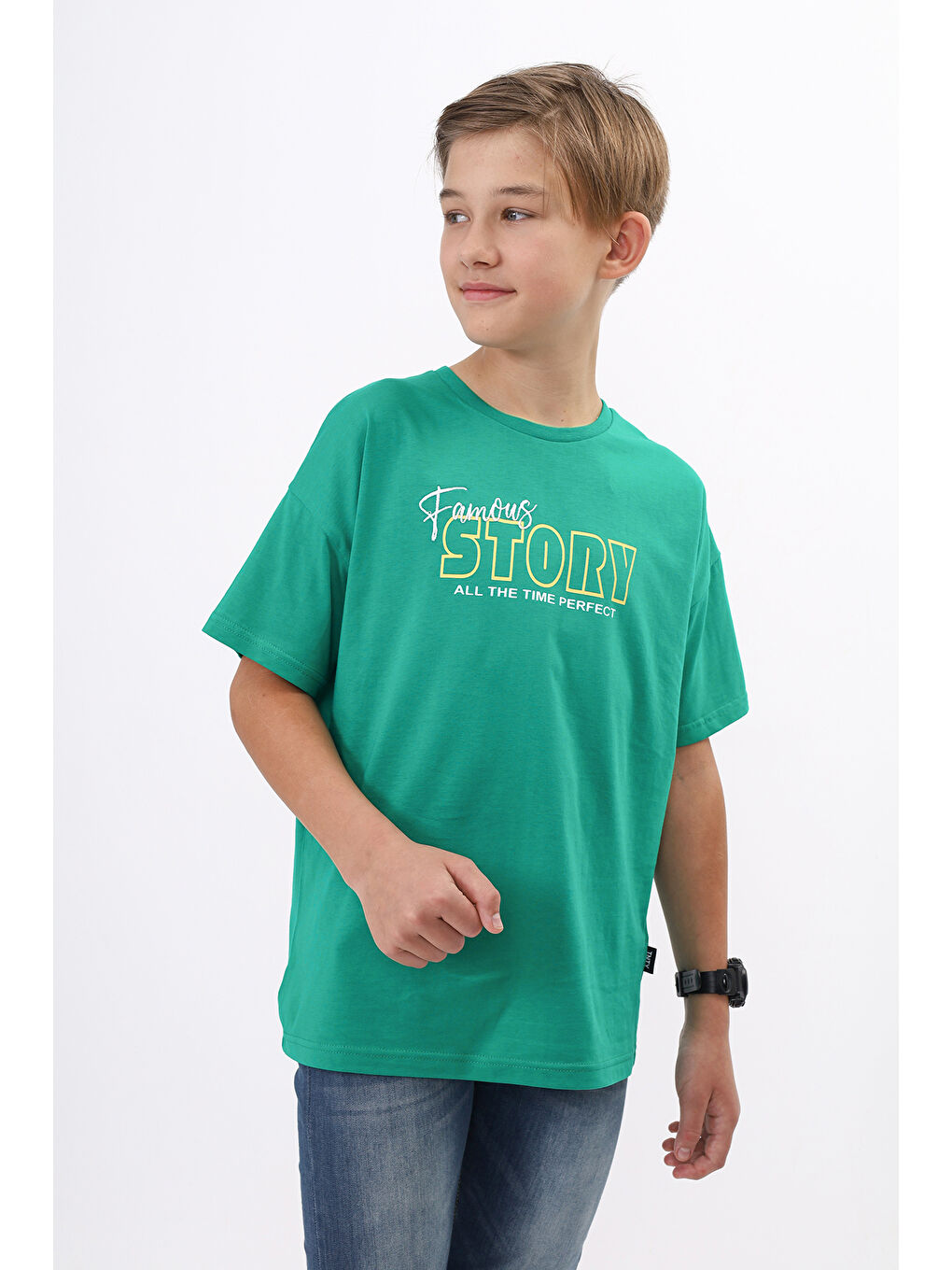 Yeşil Erkek Çocuk Baskılı Tişört-2