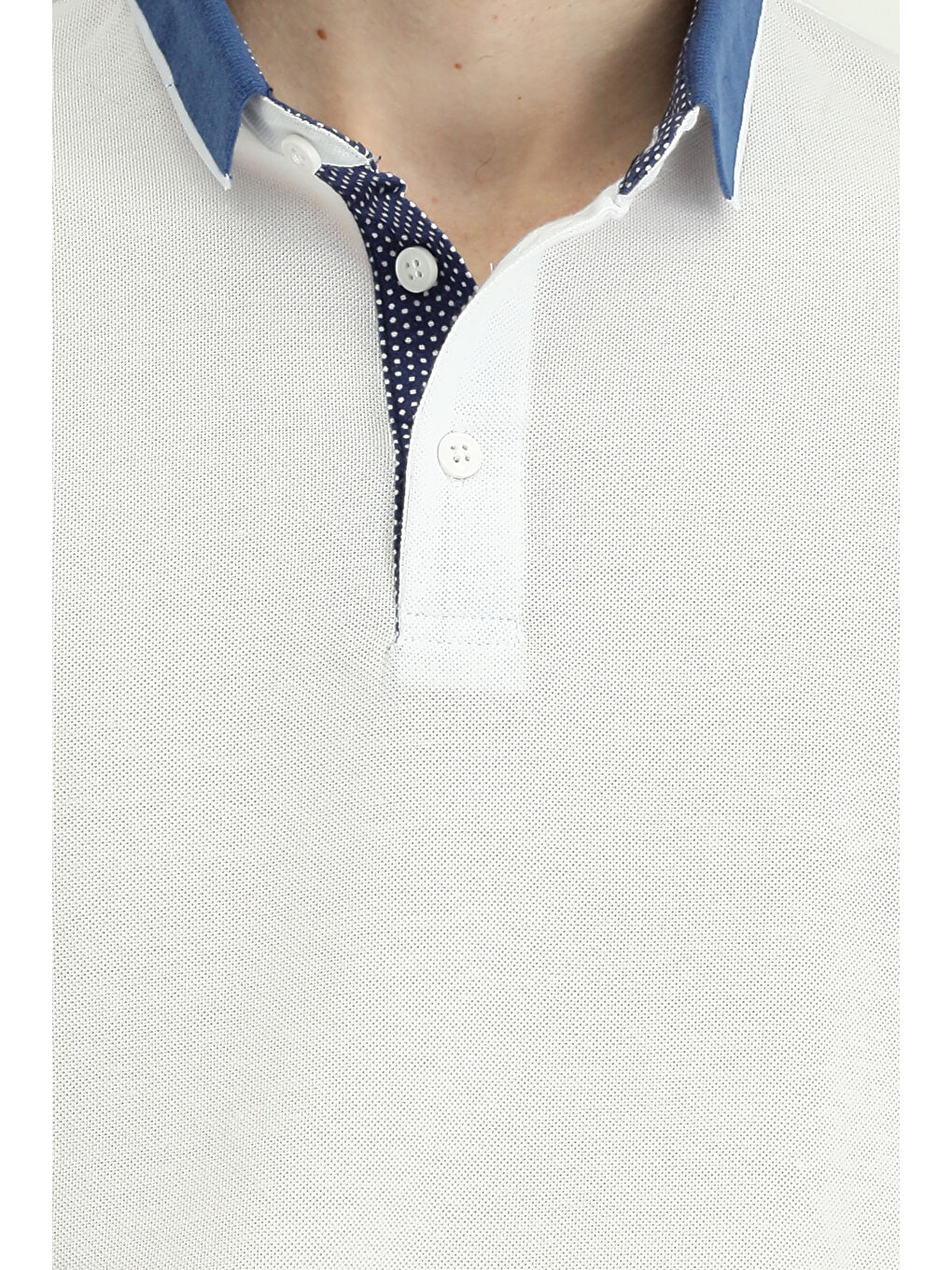 Beyaz Polo Yaka Regular Fit Desenli Pamuklu Büyük Beden Tişört-6