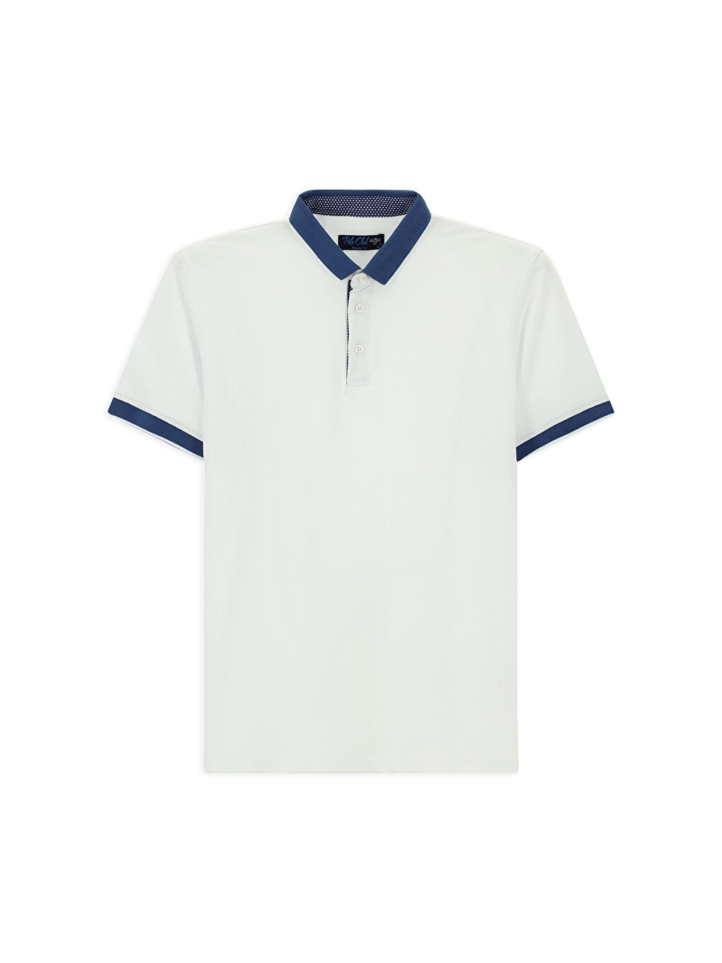 Beyaz Polo Yaka Regular Fit Desenli Pamuklu Büyük Beden Tişört-7