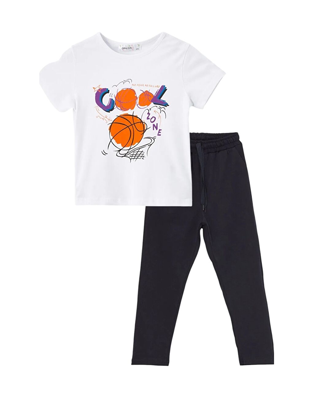 Beyaz Lacivert Bisiklet Yaka Kısa Kollu Erkek Çocuk Pijama Takım