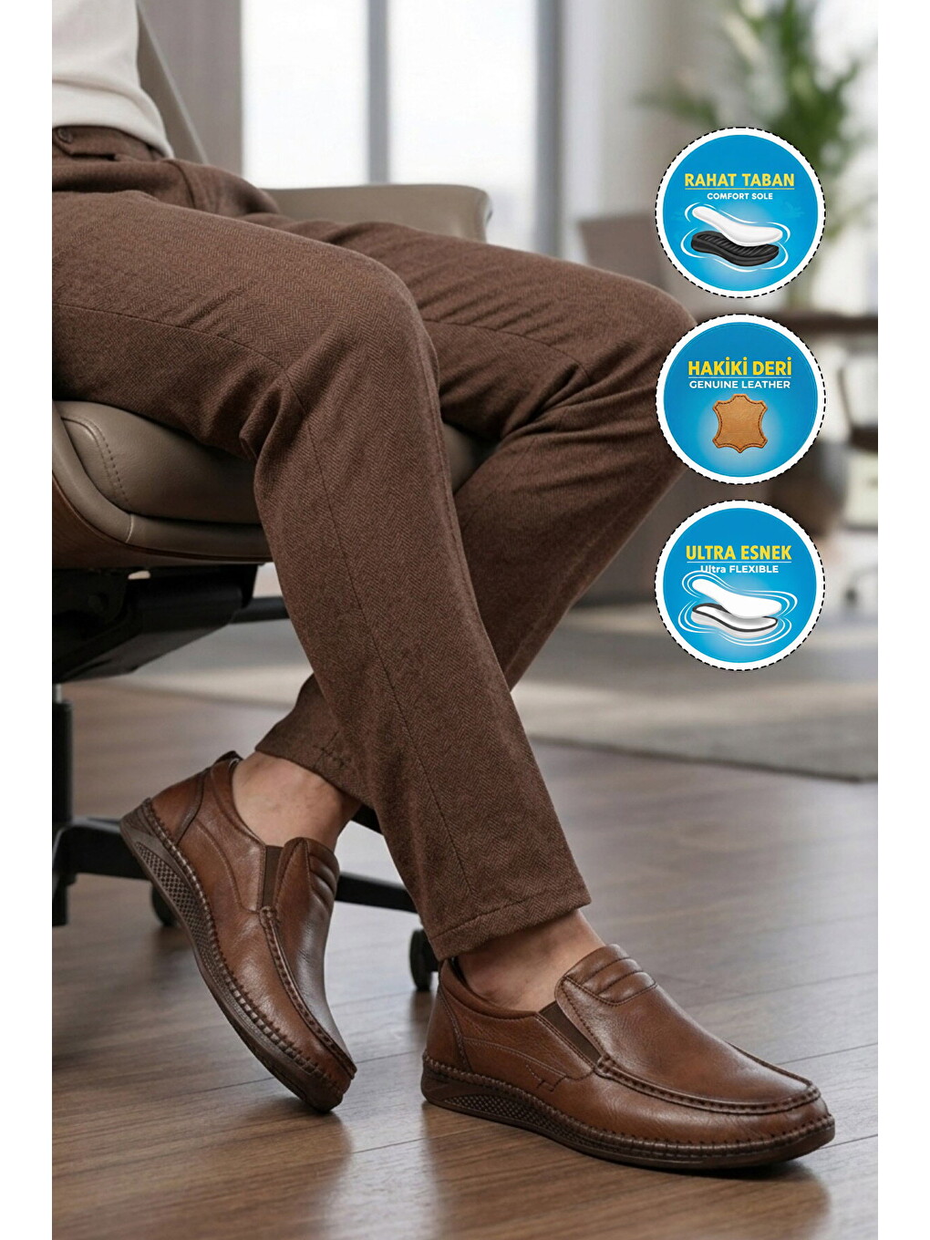 Kahverengi Erkek Ceviz Hakiki Deri Hafızalı Rahat Taban Smart Casual Ayakkabı Loafer M741 M-2